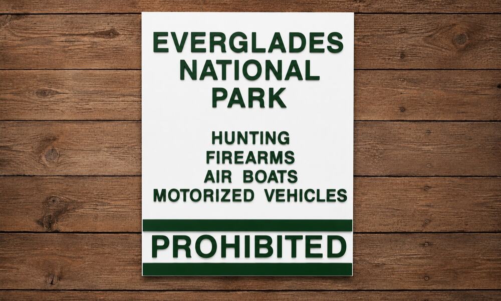 Everglades National Park Florida Sign Hunting Air Boats Firearms PROHIBITED